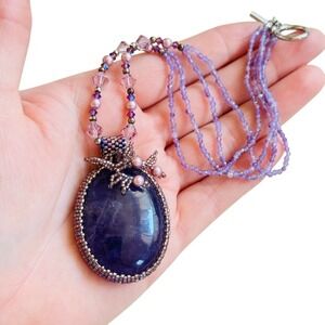 LAPINE Purple Amethyst crystal necklace Beaded Natural Beads rare glass 16"